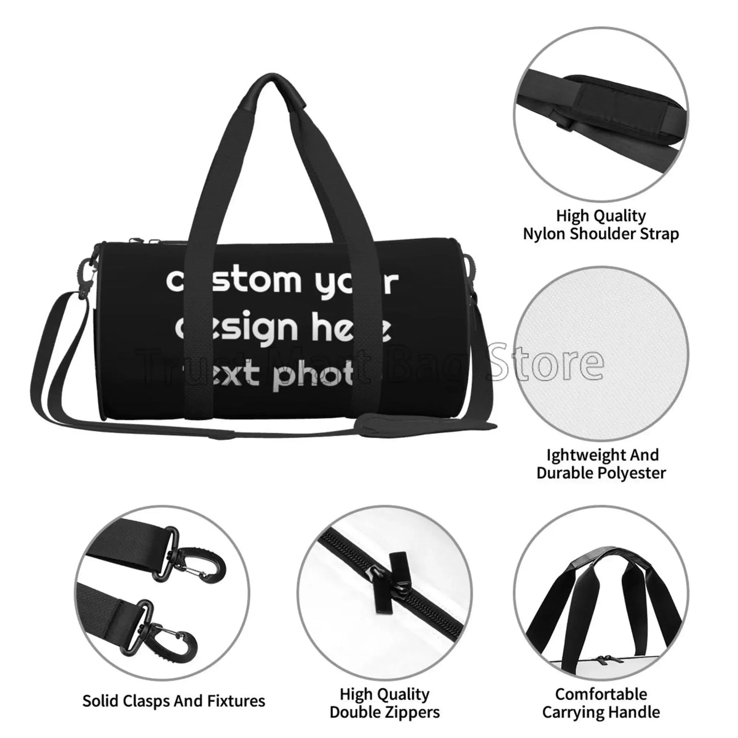 Sac de Sport Rond Noir Personnalisable